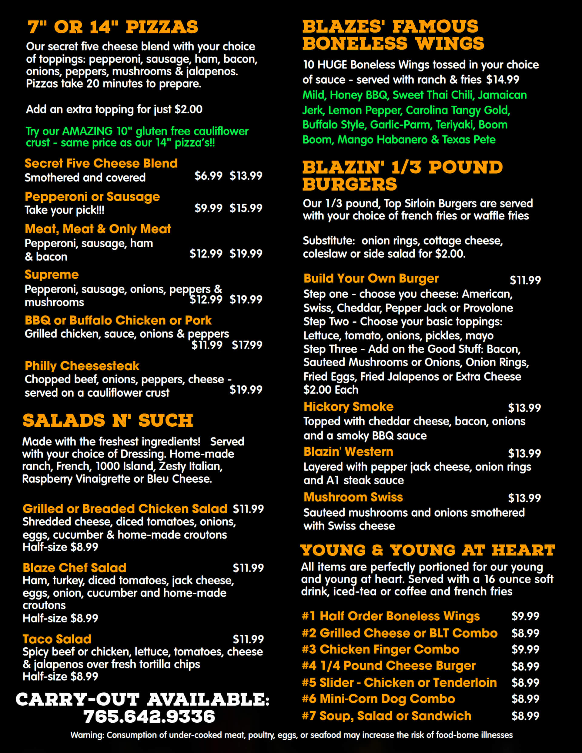 Blaze Brew Pub menu page 2