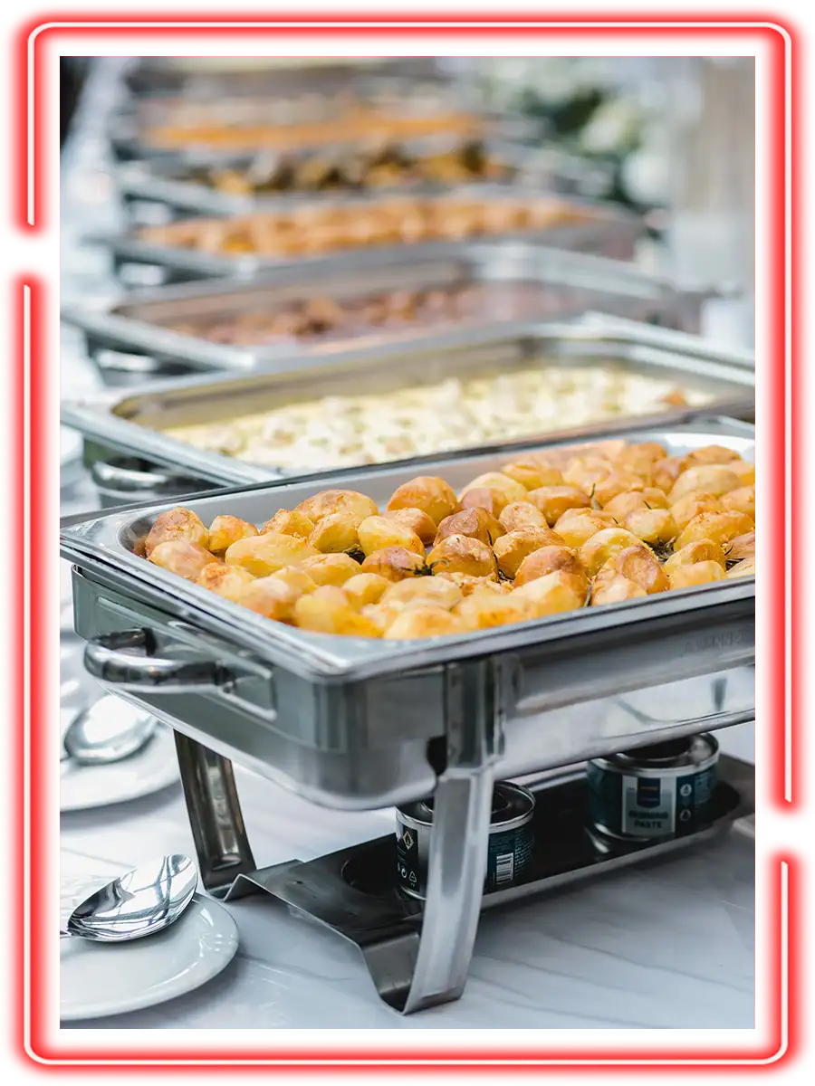 Events By Blaze - Catered buffet trays of food set up for a private event at Championship Lanes in Anderson, IN