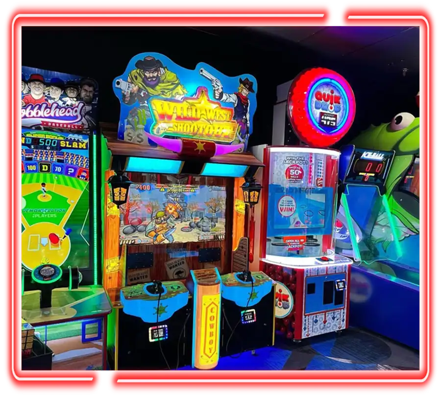 Wild West Shootout and Quik Draw arcade games in the game room at Championship Lanes in Anderson, IN