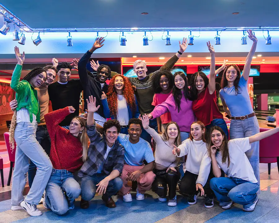 Large group celebrating together at a private fundraising event at Championship Lanes in Anderson, IN